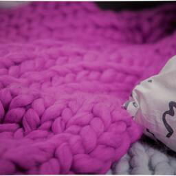 Hand Knitted Merino Wool Chunky Blanket, Lilac Oversized Throw - thumbnail 3