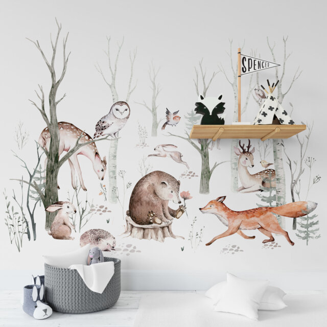 Watercolor Woodland Animals Wall Decals Peel & Stick Nursery Decor - image 1