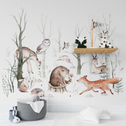 Watercolor Woodland Animals Wall Decals Peel & Stick Nursery Decor - thumbnail 1