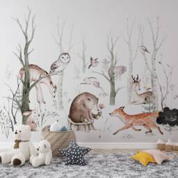 Watercolor Woodland Animals Wall Decals Peel & Stick Nursery Decor - thumbnail 2