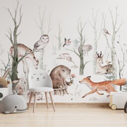 Watercolor Woodland Animals Wall Decals Peel & Stick Nursery Decor - thumbnail 3
