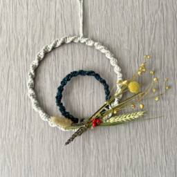 Macrame Flower Wreath - Recycled Flowers Dried Framed Dried Wall Hanging Flower Art Gift For Friends - thumbnail 3