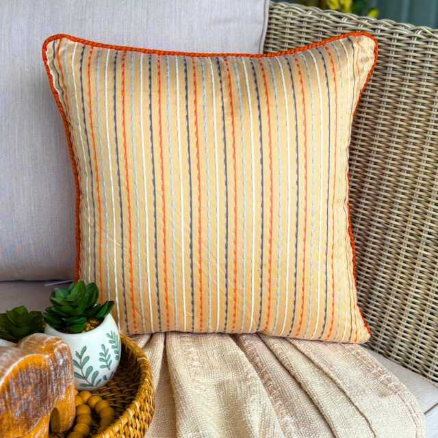 Orange Jacquard Silk, Striped Pattern, Modern Throw Pillow Cover/Euro Sham - Spiced Ginger - image 1