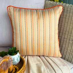 Orange Jacquard Silk, Striped Pattern, Modern Throw Pillow Cover/Euro Sham - Spiced Ginger - thumbnail 1