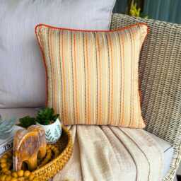 Orange Jacquard Silk, Striped Pattern, Modern Throw Pillow Cover/Euro Sham - Spiced Ginger - thumbnail 2