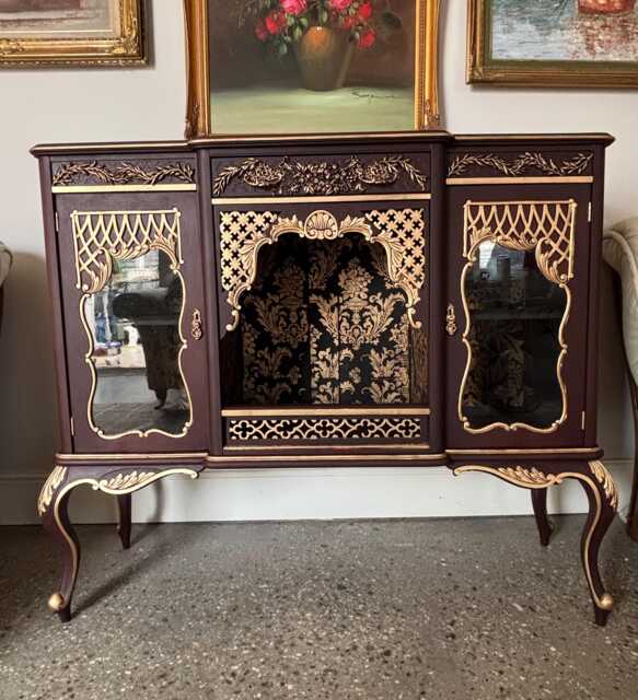 Vintage French Style Sideboard Cabinet - Burgundy & Gold Ornate Baroque - image 1
