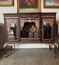 Vintage French Style Sideboard Cabinet - Burgundy & Gold Ornate Baroque