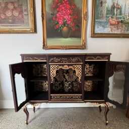 Vintage French Style Sideboard Cabinet - Burgundy & Gold Ornate Baroque - thumbnail 4