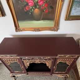 Vintage French Style Sideboard Cabinet - Burgundy & Gold Ornate Baroque - thumbnail 3