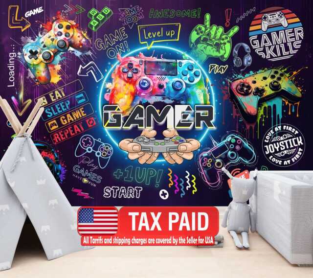 Gaming Room Wallpaper Mural, Peel & Stick Wall Decal - image 1