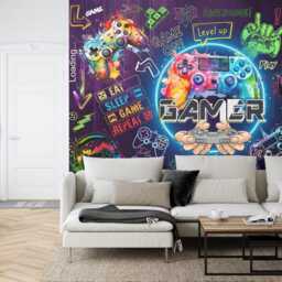 Gaming Room Wallpaper Mural, Peel & Stick Wall Decal - thumbnail 2