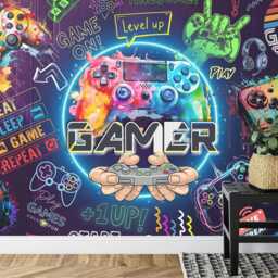 Gaming Room Wallpaper Mural, Peel & Stick Wall Decal - thumbnail 3
