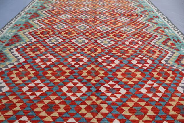 7'0x9'4 Ft Afghan Kilim Area Rug/Geometric Design Flatweave Handmade Wool Modern Maimana Rug/ For Bedroom Office Kitchen 7x10 - image 1