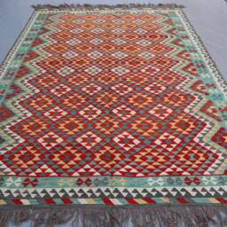 7'0x9'4 Ft Afghan Kilim Area Rug/Geometric Design Flatweave Handmade Wool Modern Maimana Rug/ For Bedroom Office Kitchen 7x10 - thumbnail 2