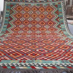 7'0x9'4 Ft Afghan Kilim Area Rug/Geometric Design Flatweave Handmade Wool Modern Maimana Rug/ For Bedroom Office Kitchen 7x10 - thumbnail 4
