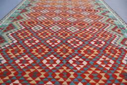 7'0x9'4 Ft Afghan Kilim Area Rug/Geometric Design Flatweave Handmade Wool Modern Maimana Rug/ For Bedroom Office Kitchen 7x10 - thumbnail 1