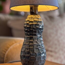 Handmade Ceramic Table Lamp - Light Blue Textured Glaze Unique Artisanal Bedside Nightlight With Lampshade - thumbnail 3