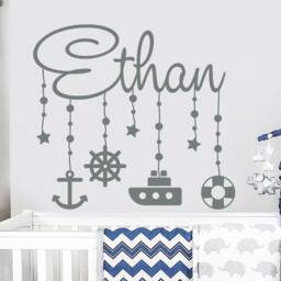 Name Wall Decal, Nautical Stickers, Anchor Boy Nursery Decor, Personalized Mm55 - thumbnail 1