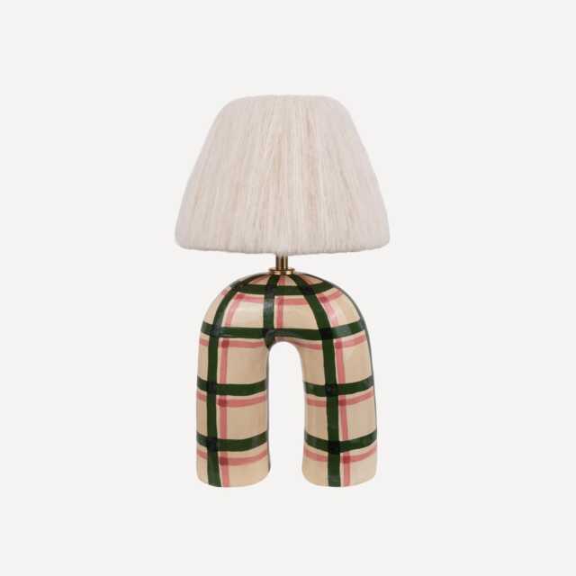 Handmade Green Gingham Ceramic Lamp Artisan Home Lighting - image 1