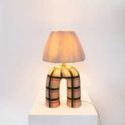 Handmade Green Gingham Ceramic Lamp Artisan Home Lighting - thumbnail 3