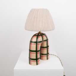 Handmade Green Gingham Ceramic Lamp Artisan Home Lighting - thumbnail 4
