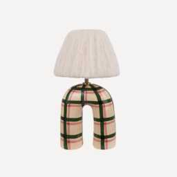 Handmade Green Gingham Ceramic Lamp Artisan Home Lighting - thumbnail 1