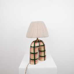 Handmade Green Gingham Ceramic Lamp Artisan Home Lighting - thumbnail 2