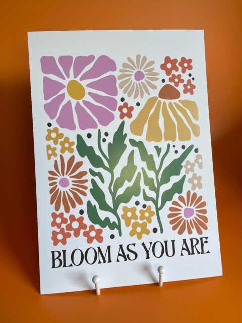 Floral A4 Art Print - 60S Flower Power, Motivational Quote - image 1