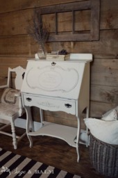Sold- White Shabby Chic Painted Secretary Desk, Off-White, Antique White Lady's Distressed, Chalk Furniture, Lock & Key