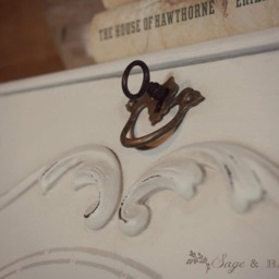 Sold- White Shabby Chic Painted Secretary Desk, Off-White, Antique White Lady's Distressed, Chalk Furniture, Lock & Key - thumbnail 3