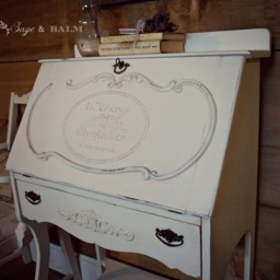Sold- White Shabby Chic Painted Secretary Desk, Off-White, Antique White Lady's Distressed, Chalk Furniture, Lock & Key - thumbnail 4