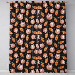 Cute Kawaii Bunny With Carrot Donut Seamless Pattern Black Background Readymade Eyelet Ring Top Thermal 100% Blackout Curtains - thumbnail 2
