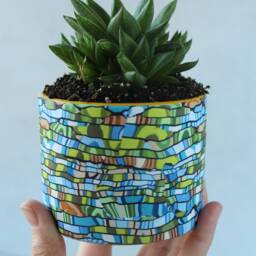 Small Ceramic Planter Teal Green Brown Mini Plant Pot With Drainage Hole - thumbnail 3