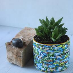 Small Ceramic Planter Teal Green Brown Mini Plant Pot With Drainage Hole - thumbnail 2