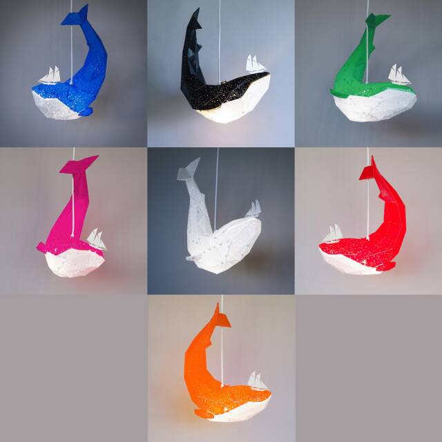 Baby Whale Light, Lamp, Nursery Lamp, Origami Geometric Lampshade, Design Hanging Pendant Lighting - image 1