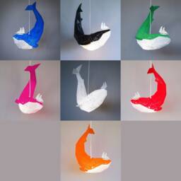 Baby Whale Light, Lamp, Nursery Lamp, Origami Geometric Lampshade, Design Hanging Pendant Lighting - thumbnail 1