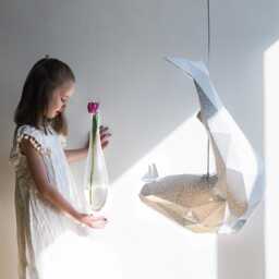 Baby Whale Pendant Light - Small Paper Ceiling Lamp Nursery & Kids Room Lighting Modern Ocean Decor - thumbnail 4