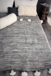 Moroccan Pom Blanket & Throw, Bohemian Blanket, Berber Wool Hand Woven, Handmade Bedspread, Bed-Cover