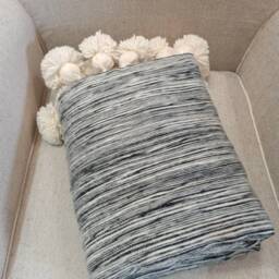 Moroccan Pom Blanket & Throw, Bohemian Blanket, Berber Wool Hand Woven, Handmade Bedspread, Bed-Cover - thumbnail 3