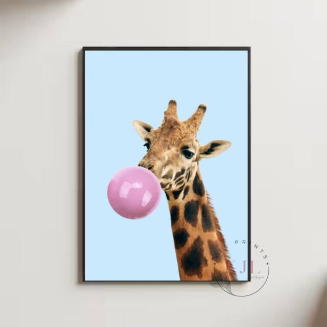 Retro Wall Print, Diner, Colourful , Giraffe Bubblegum 80S, Cafe Kitchen Print