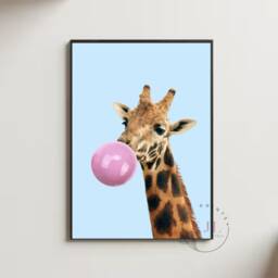 Retro Wall Print, Diner, Colourful , Giraffe Bubblegum 80S, Cafe Kitchen Print