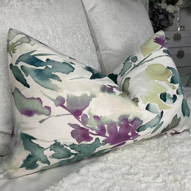 Olivia John Lewis & Partners Fabric, Floral Watercolour Effect Cushion Cover, Pillow Cotton Linen High Quality Made in UK - image 1
