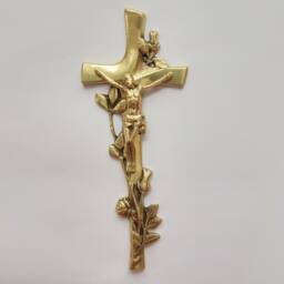 Brass Crucifix Wall Decor Cross Christian Wall Art Catholic Gift With Roses Relief Metal Jesus Religious Gifts Baptism - thumbnail 2
