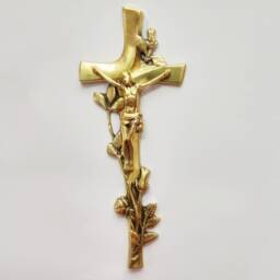 Brass Crucifix Wall Decor Cross Christian Wall Art Catholic Gift With Roses Relief Metal Jesus Religious Gifts Baptism - thumbnail 3