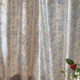 French Toile De Jouy Linen Curtain Blue Beige Pastoral Pattern Provence Vintage Style Farmhouse Drapes Long Bay Window Bespoke Panels - thumbnail 3