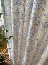 French Toile De Jouy Linen Curtain Blue Beige Pastoral Pattern Provence Vintage Style Farmhouse Drapes Long Bay Window Bespoke Panels