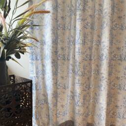 French Toile De Jouy Linen Curtain Blue Beige Pastoral Pattern Provence Vintage Style Farmhouse Drapes Long Bay Window Bespoke Panels - thumbnail 2