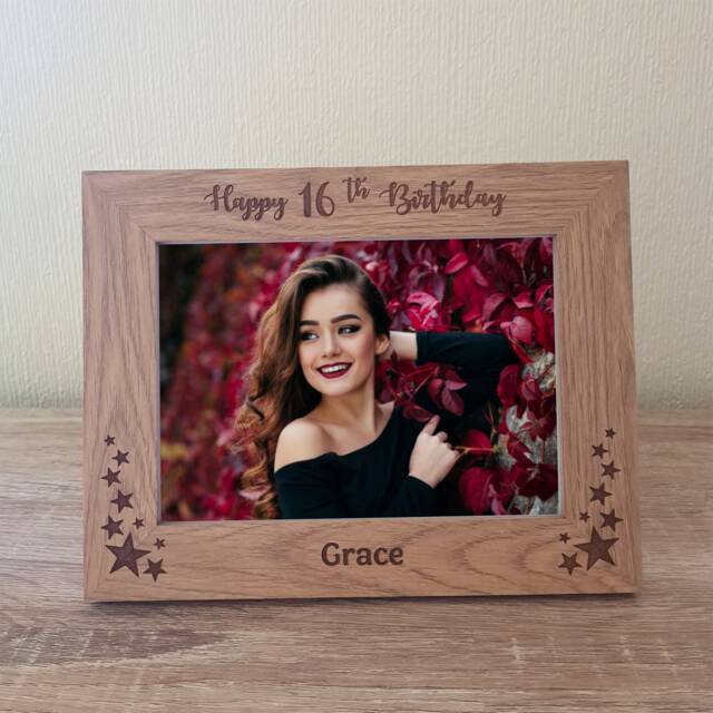 Any Age Personalised Happy Birthday Engraved Wooden Photo Frame Size 5 X 7 Gift Keepsake Memory - image 1