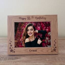 Any Age Personalised Happy Birthday Engraved Wooden Photo Frame Size 5 X 7 Gift Keepsake Memory - thumbnail 1