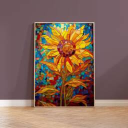 Mosaic Sunflower Art Print Colourful Abstract Floral Wall Decor - thumbnail 1